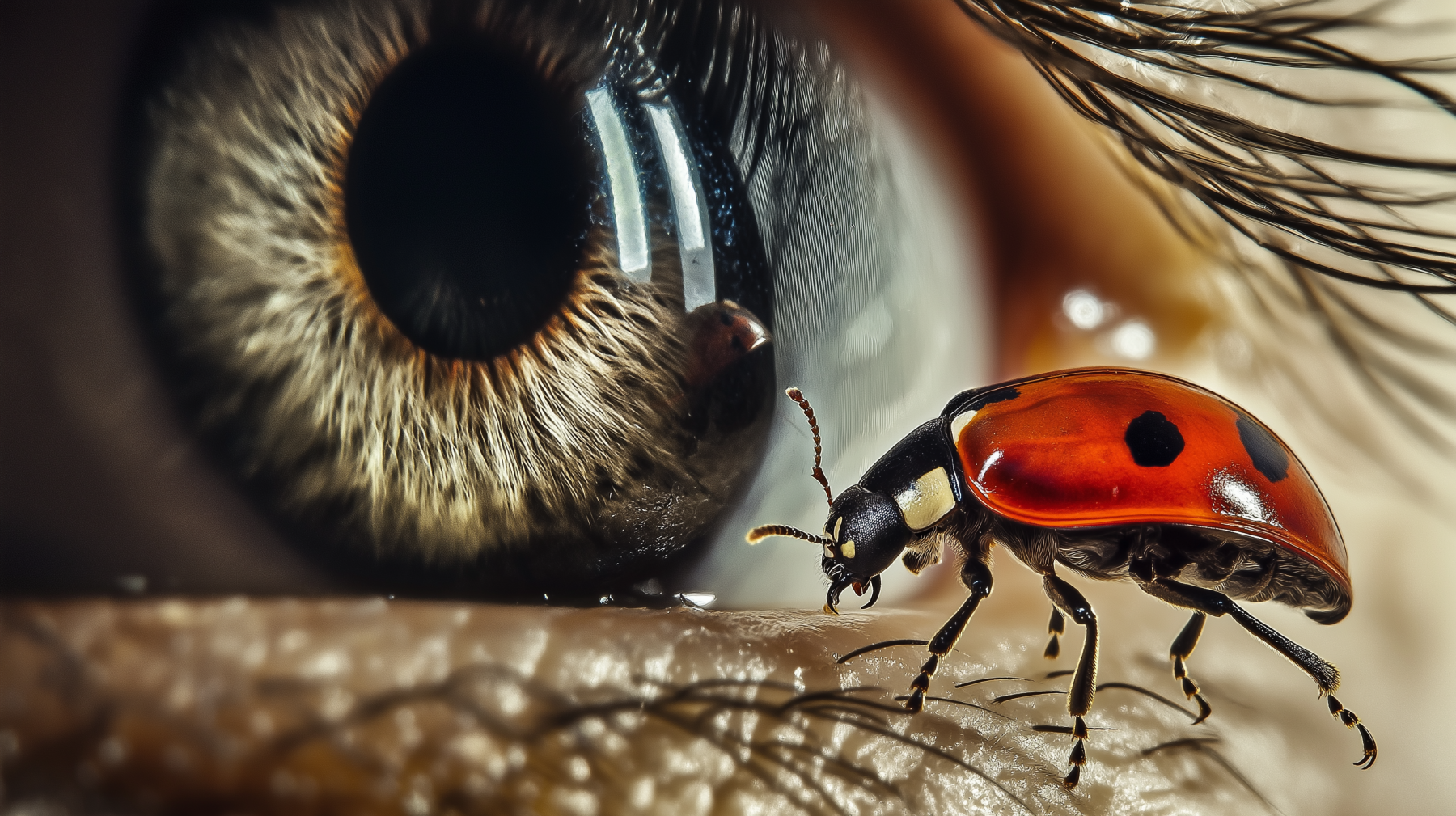 lieveheersbeestje loopt voorbij een oog